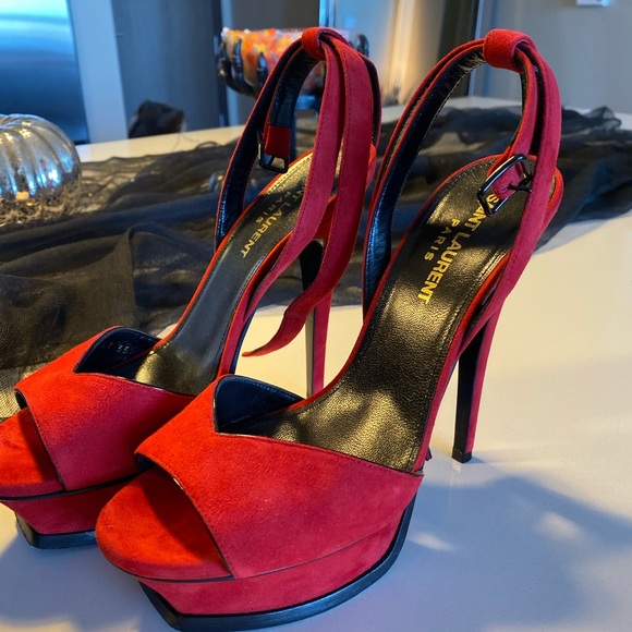 YSL tribute suede red platform heels size 35 1/2 - Picture 3 of 8